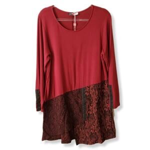 Women Inside Out Knit Top Shirt M Red Black Artsy Lagenlook Art Wear USA NEW